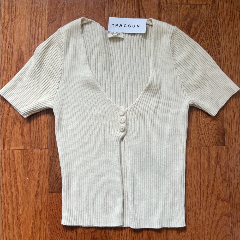 cream brandy melville button top